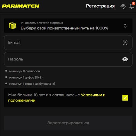 Форма регистрации, которую я заполнял при первом входе